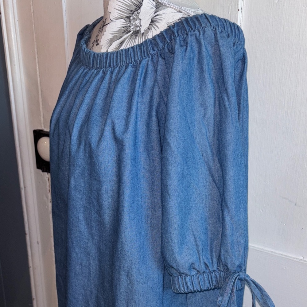 Mind Code Denim Blue Off Shoulder Mini Dress - image 3